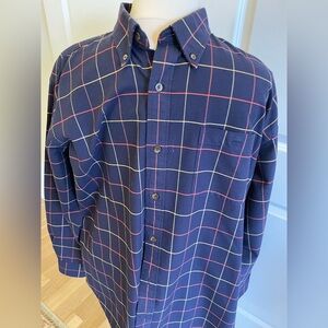 Red and Yellow Window Pane on Navy 100% Cotton  XXL Orvis Shirt